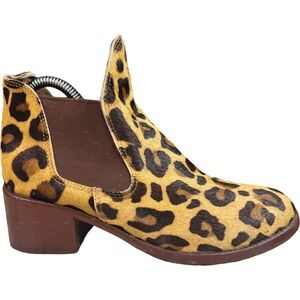 SHAKUHACHI Ankle Boots Leopard Calf Fur Brown Women's US 6.5 EU 37